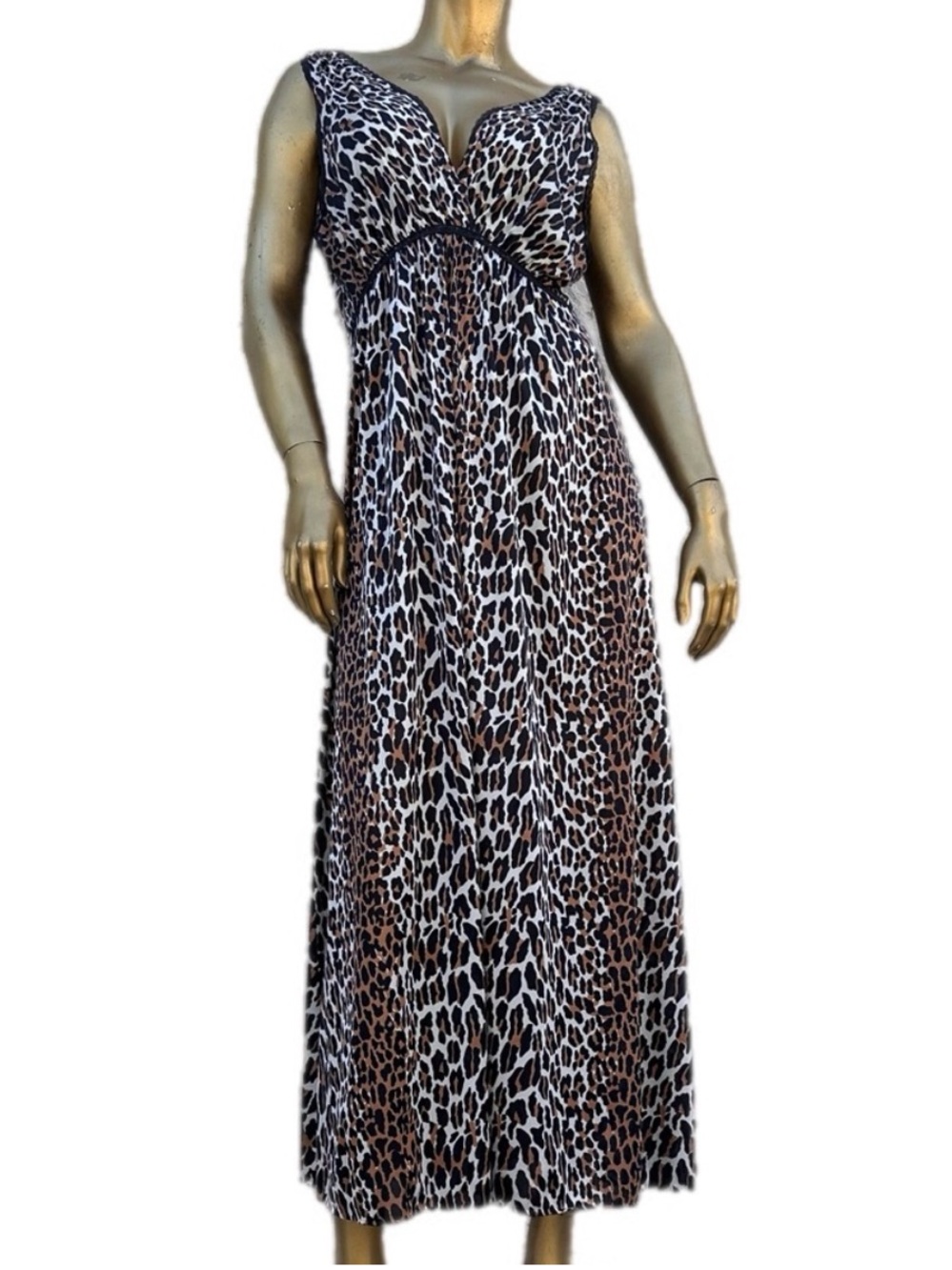 True Vintage nylon Leopard Print Maxi Nightgown sleeveless v-neck tank Dress